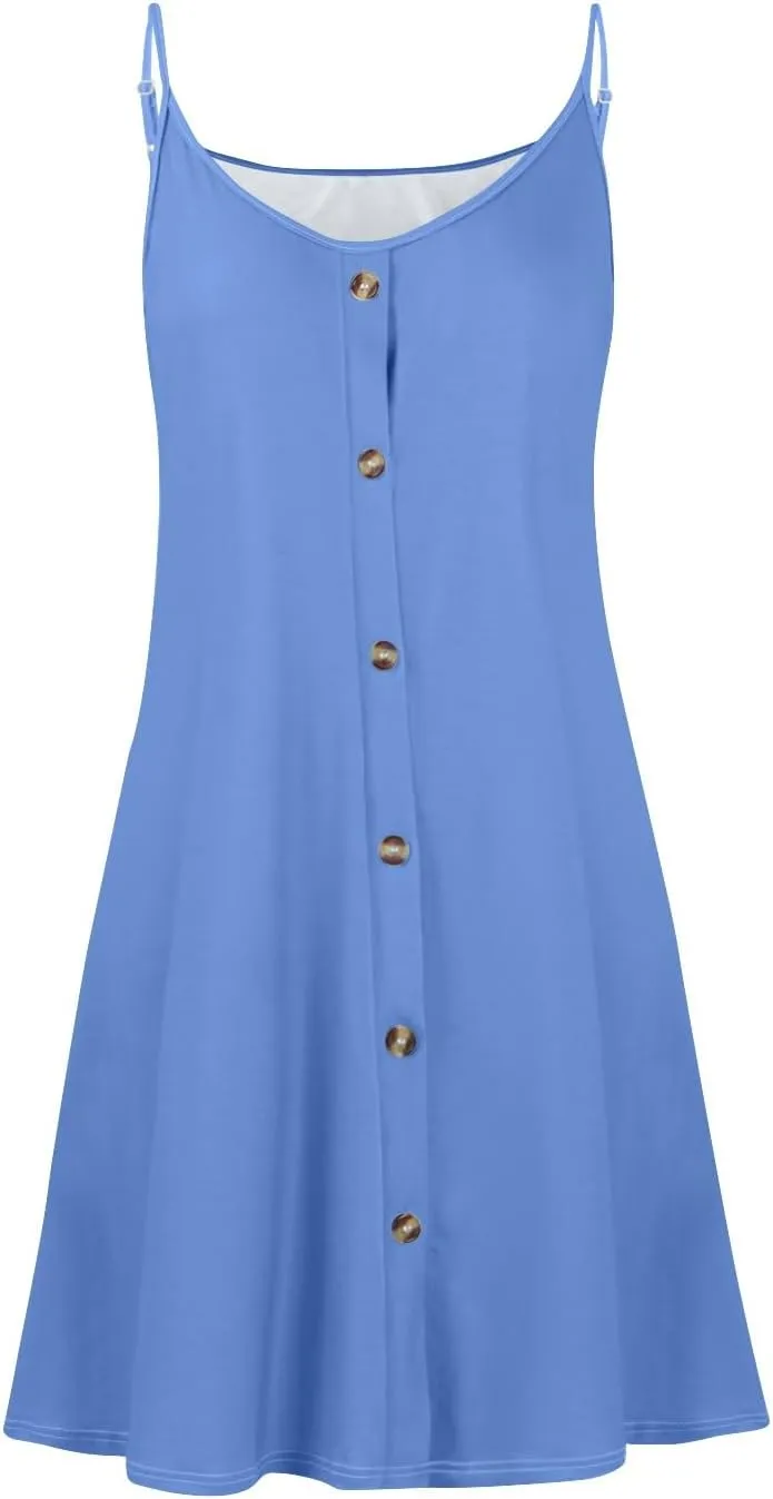 Sundresses for Women Spaghetti Strap Button Down Sleeveless Boho Floral Summer Dress Casual Beach Wear Swim Cover Ups