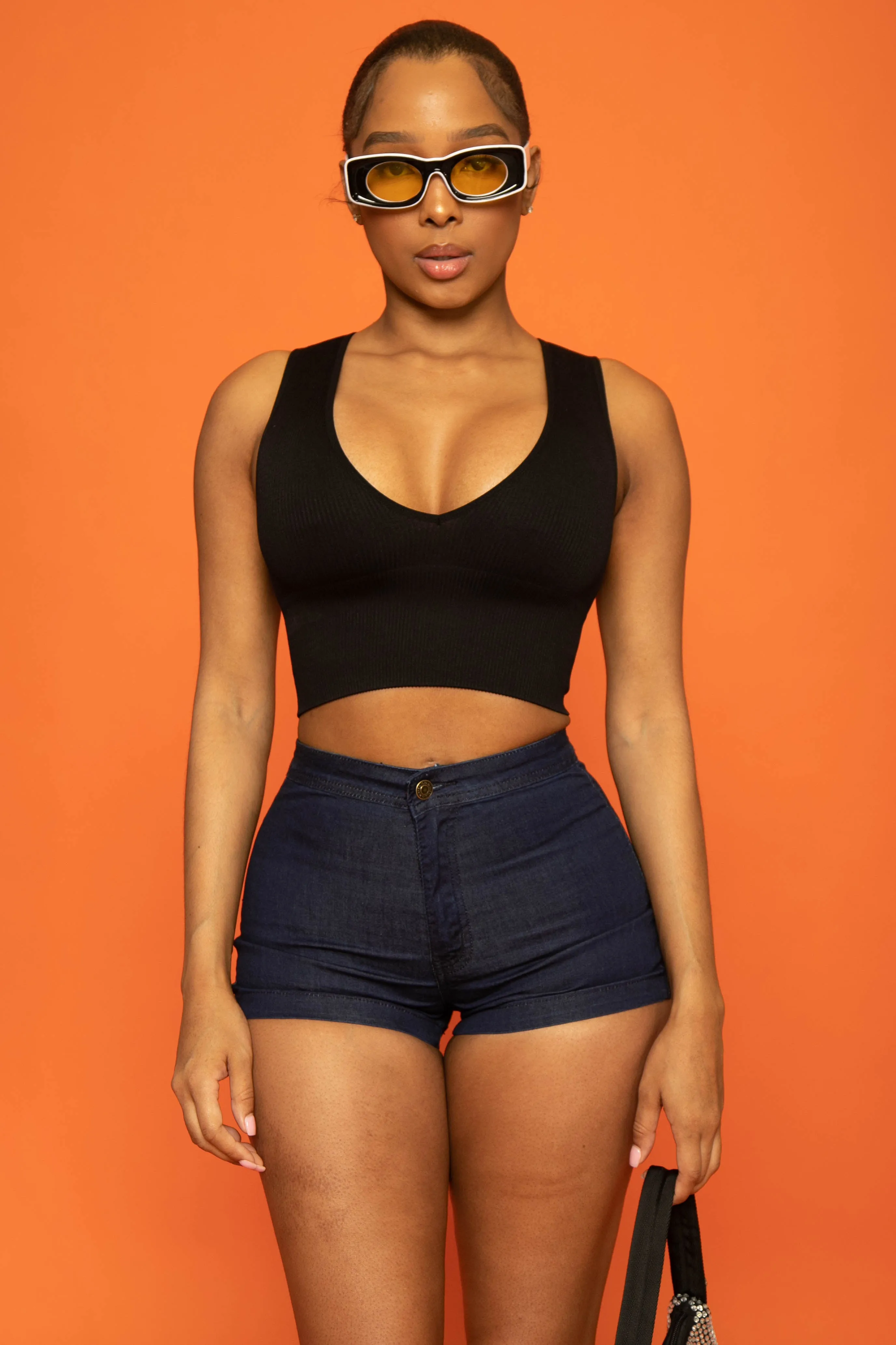 Super Swank High Waist Stretchy Shorts - Midnight Wash No.180