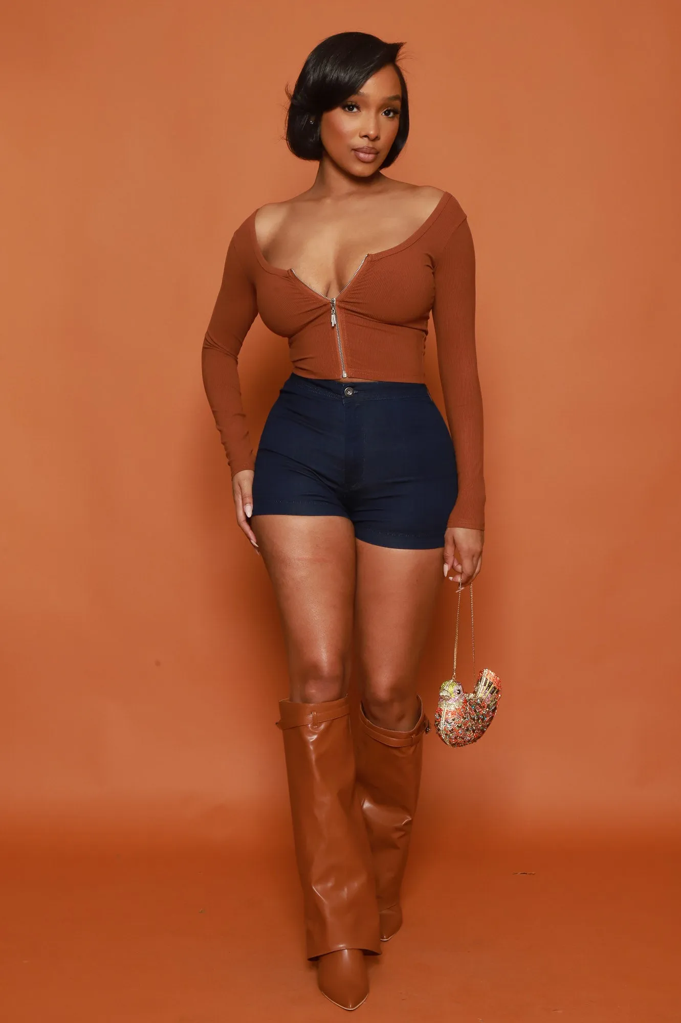 Super Swank High Waist Stretchy Shorts - Midnight Wash No.180