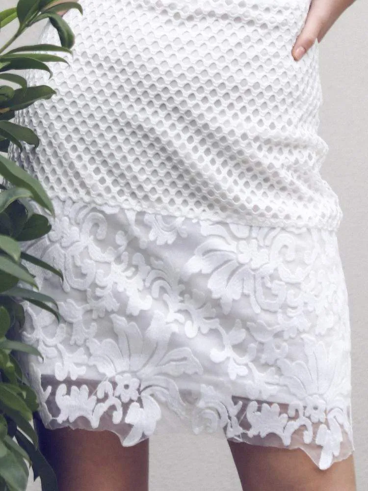 Sweet Casual White Lace Mini Dress