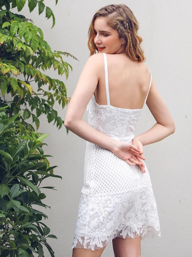 Sweet Casual White Lace Mini Dress