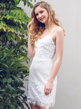 Sweet Casual White Lace Mini Dress