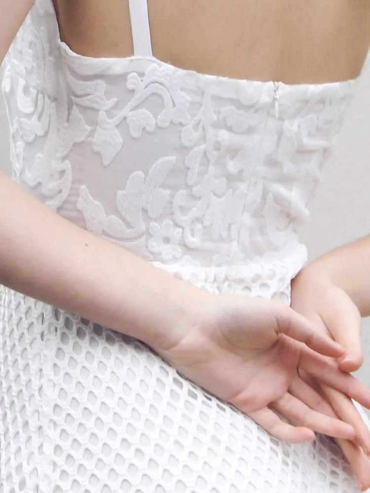 Sweet Casual White Lace Mini Dress