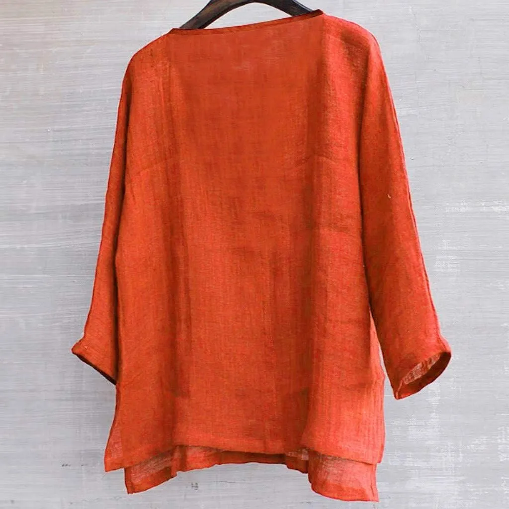 Tops for Men Cotton and Linen Brief Breathable Comfy Solid Color Short Half Long Sleeve Loose Casual T Shirt Blouse