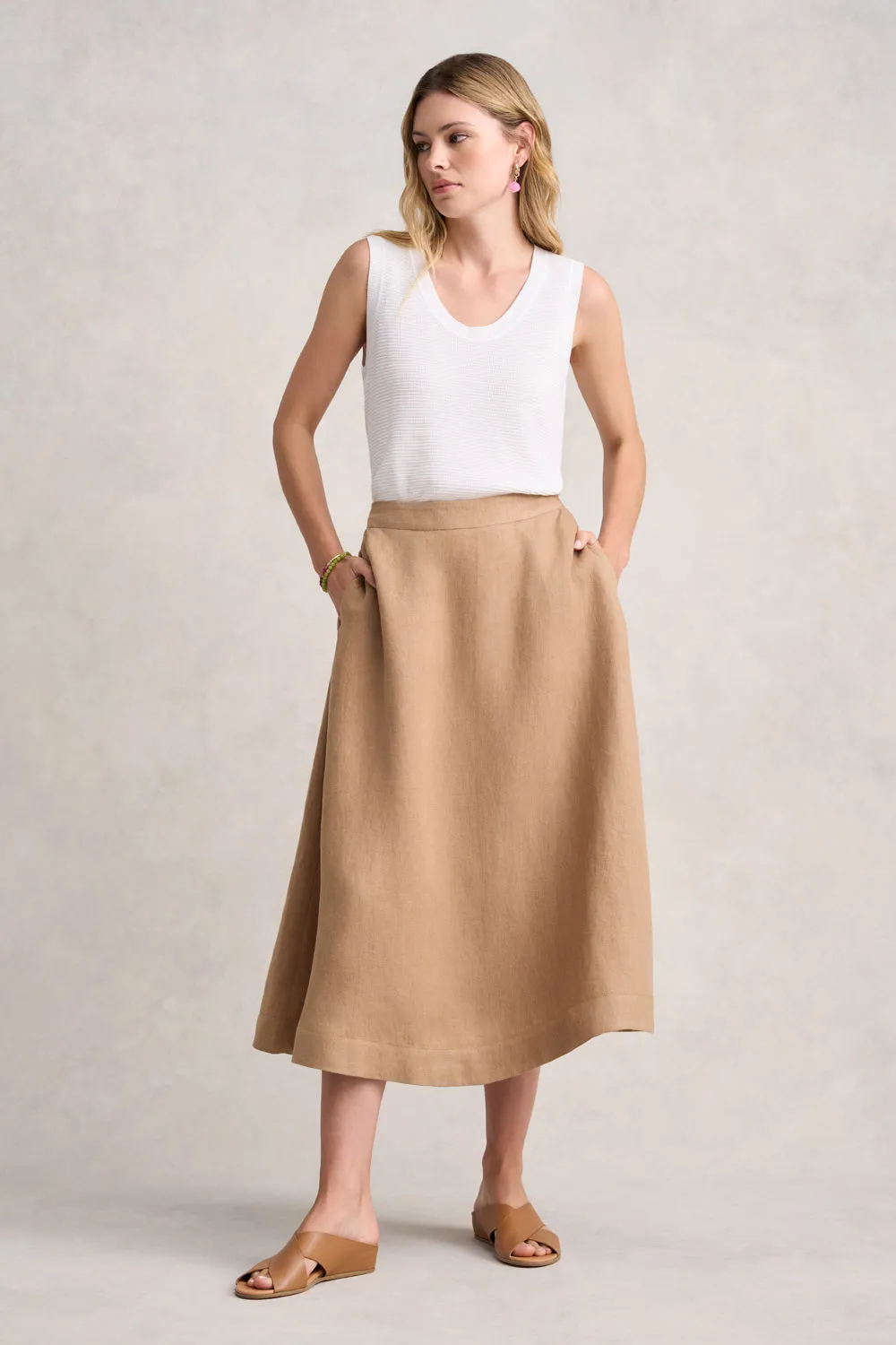Twill Linen Midi Skirt