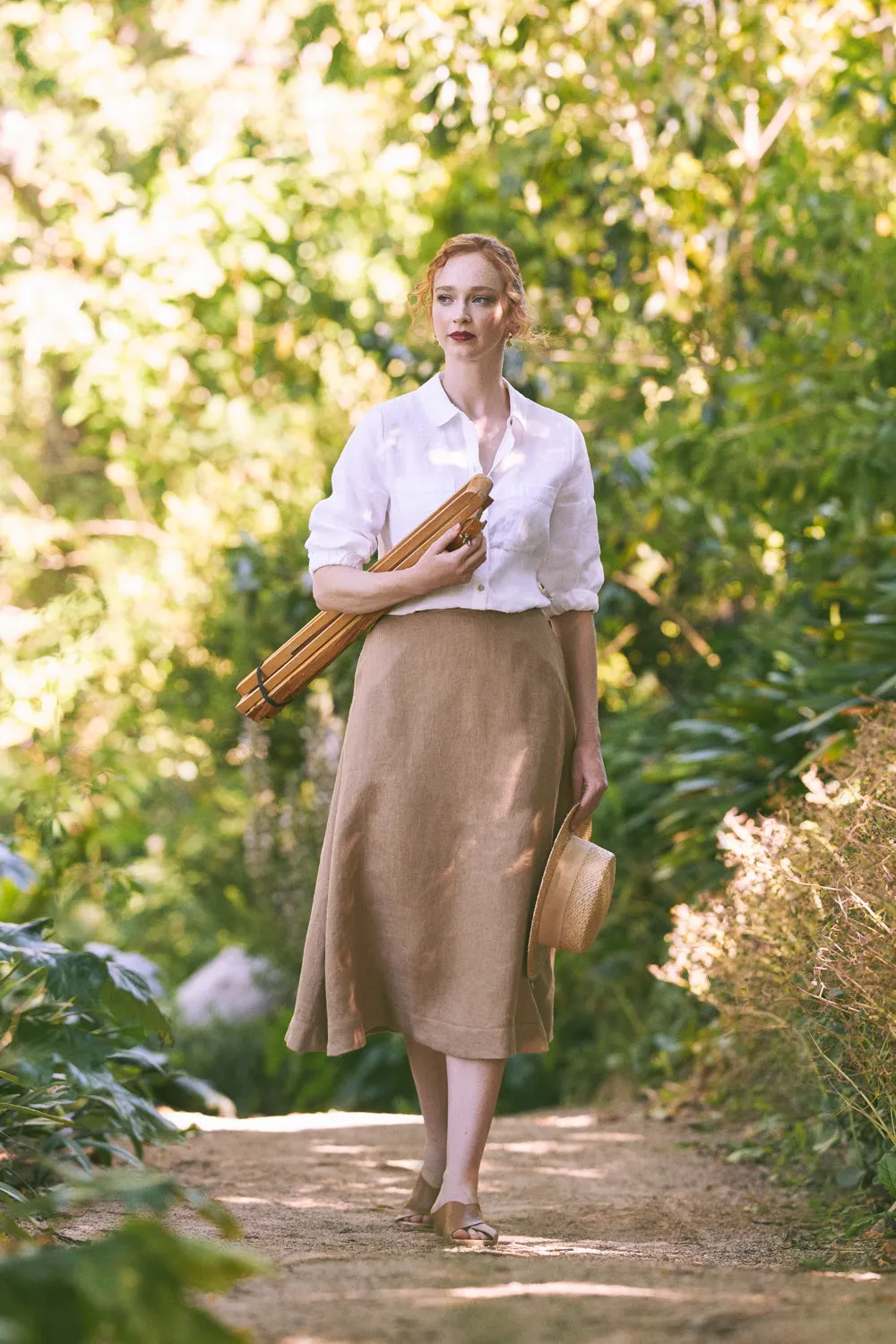 Twill Linen Midi Skirt