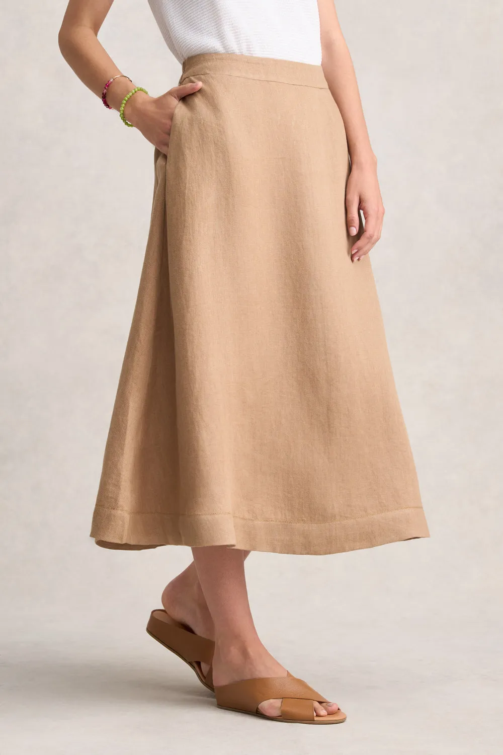 Twill Linen Midi Skirt