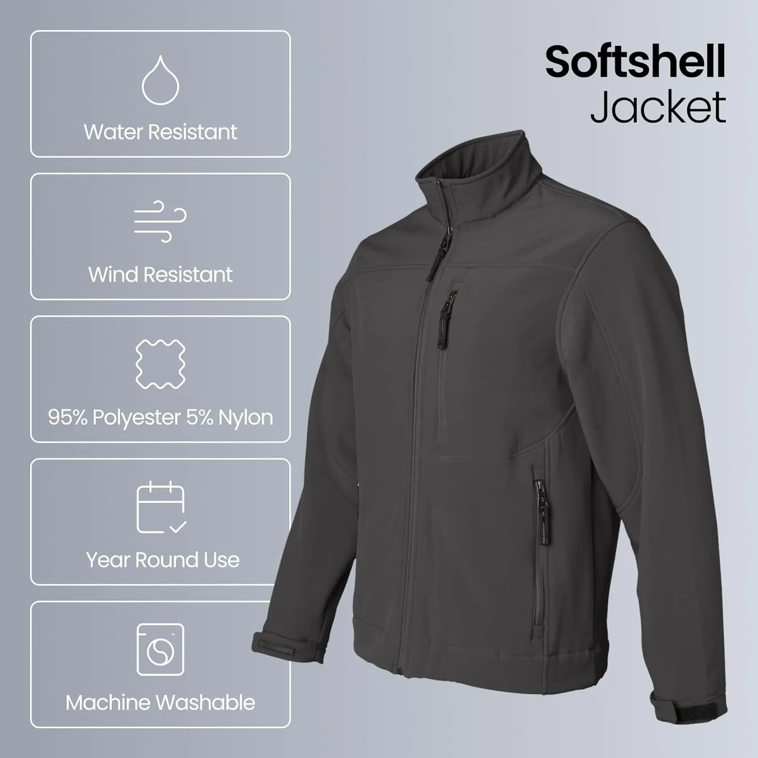 Weatherproof Midweight Soft Shell Jackets for Men - Men’s Water Resistant Windbreaker with Stand Collar (S-3XL)
