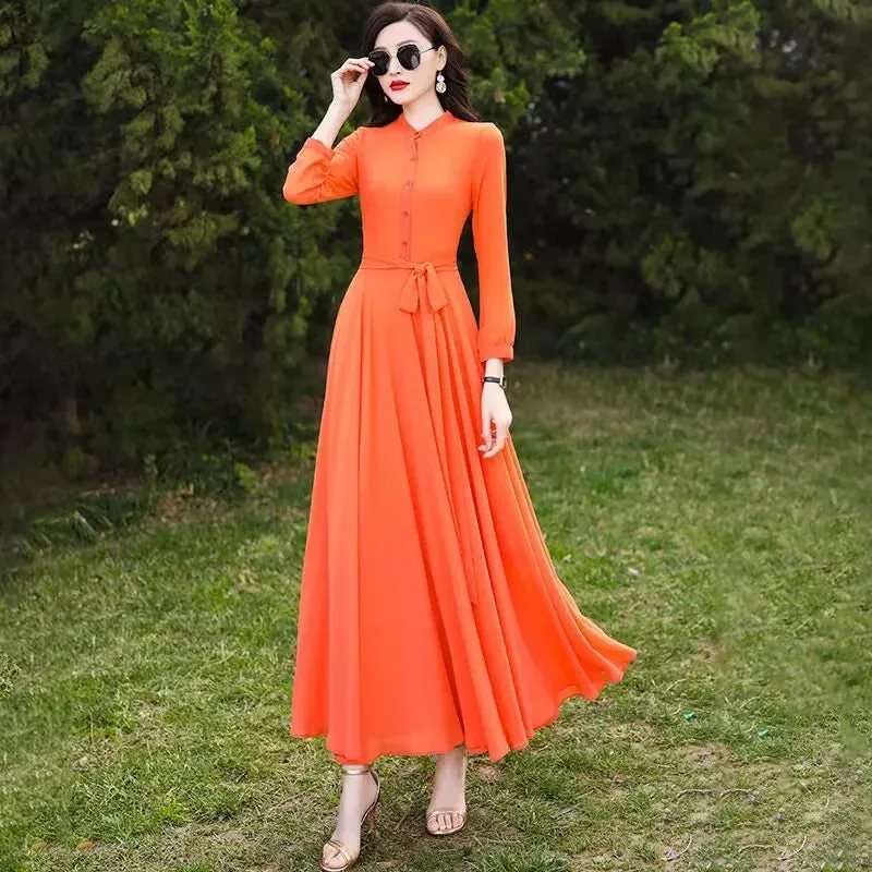 Wenkouban New Yellow Chiffon Dress For Women 2024 Summer Draped Temperament Half Sleeve Holiday Casual Beach Female Elegant Long Dress