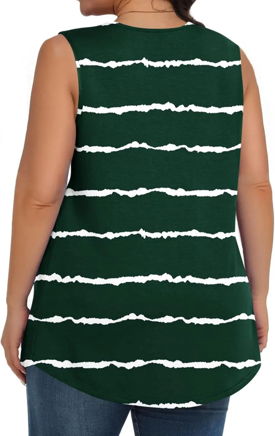 Women Summer Plus Size Loose Tank Tops, Fashion Striped Print Sleeveless Casual Shirts Comfy Breathable Vacation Clothes