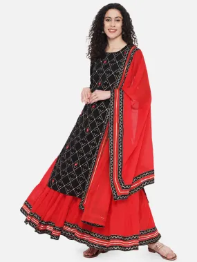 Women's Black Geometric Printed Kurta set