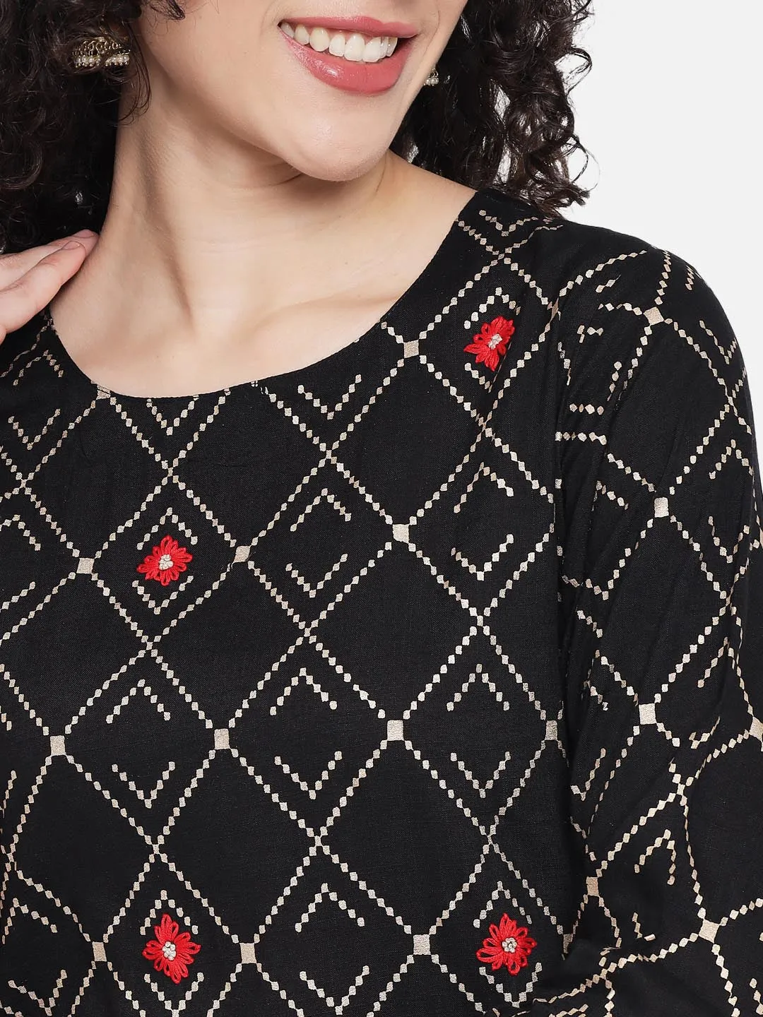 Women's Black Geometric Printed Kurta set