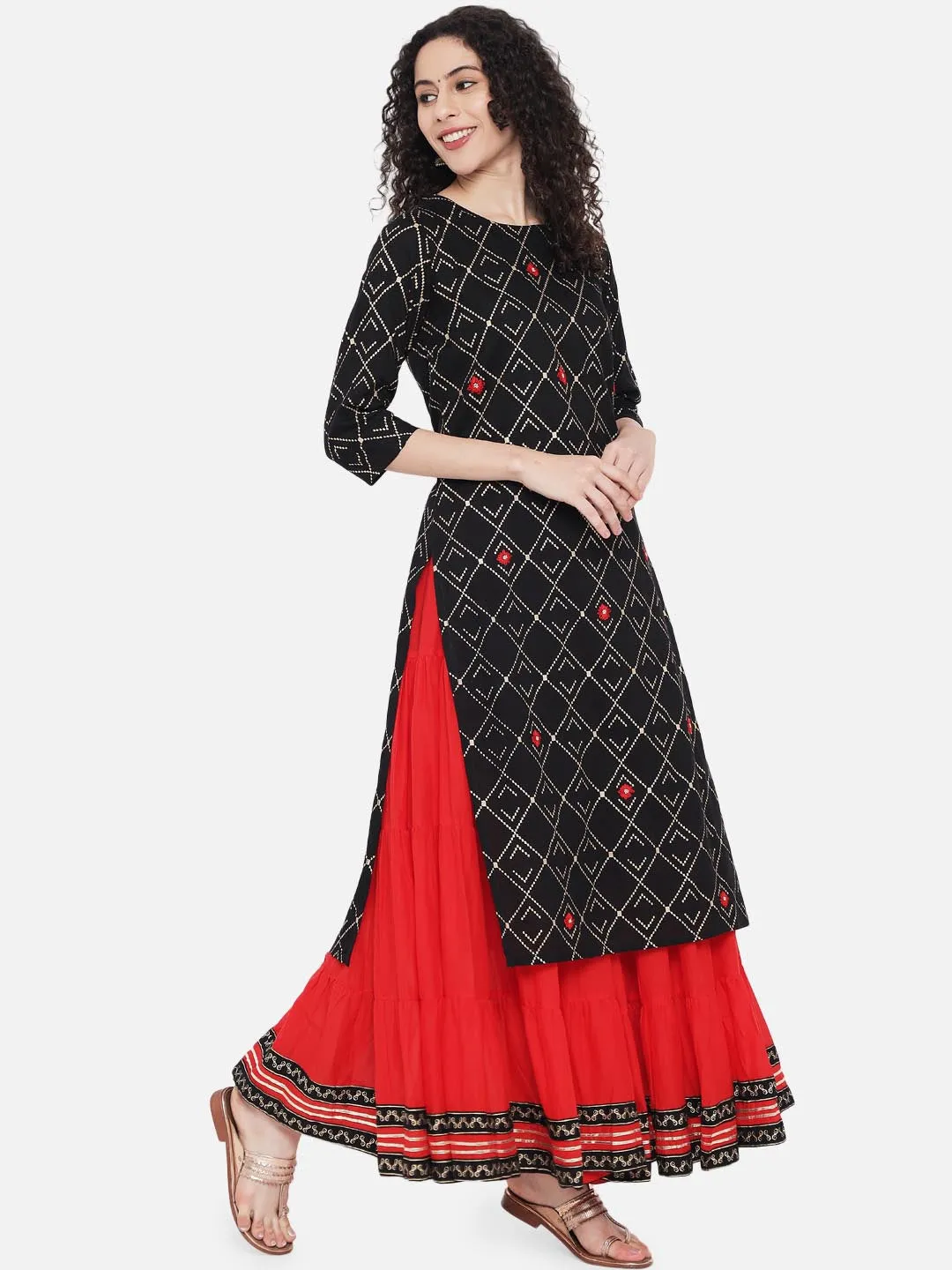Women's Black Geometric Printed Kurta set