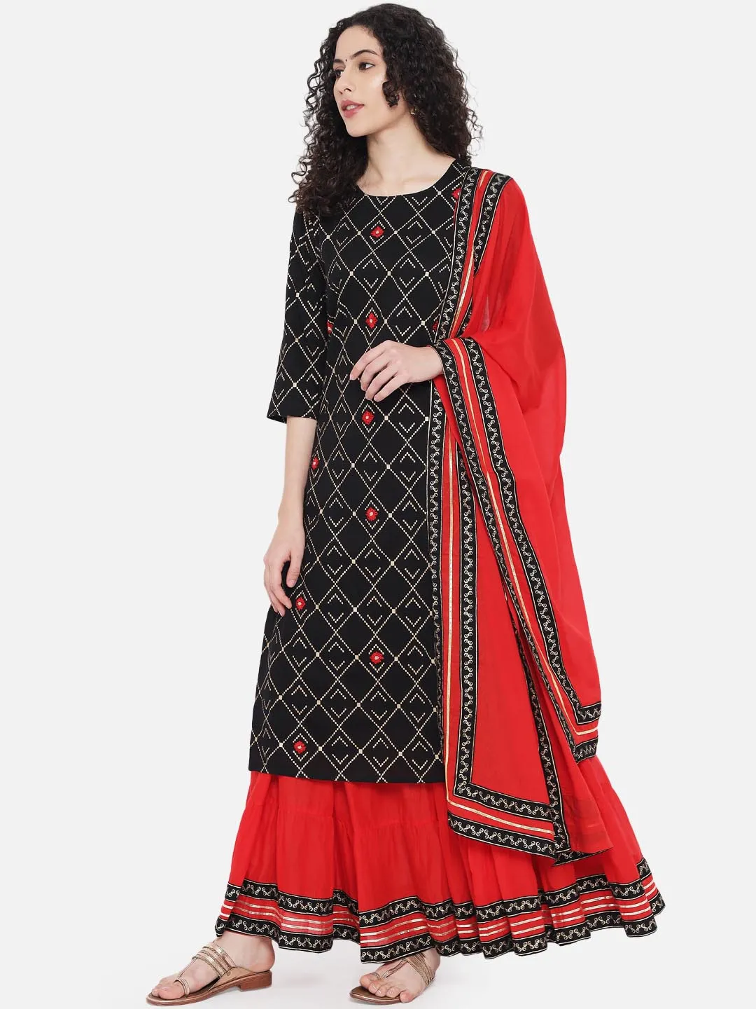 Women's Black Geometric Printed Kurta set