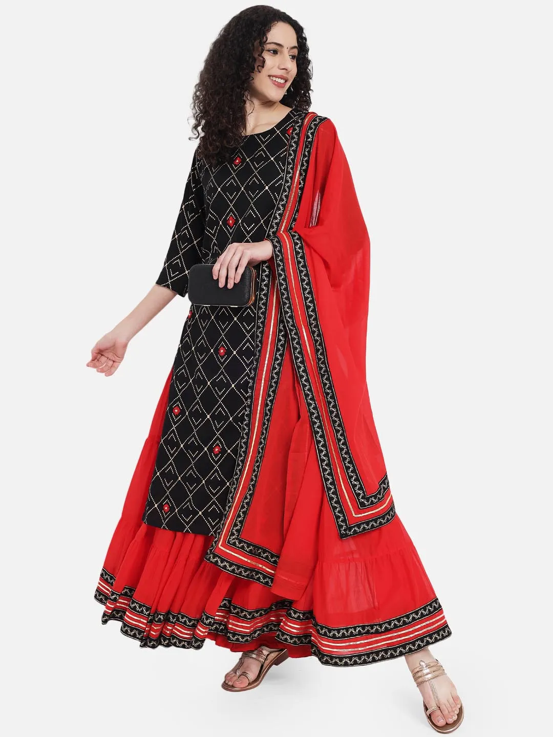 Women's Black Geometric Printed Kurta set
