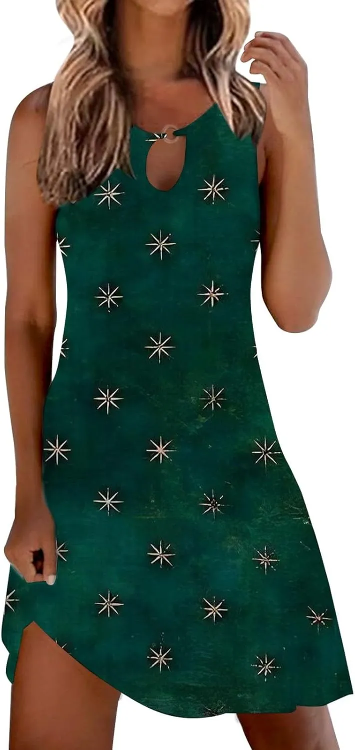 Women's Sundresdes Sun Dresses for Women 2025 Vacation Beach Casual Summer Sundresses Sleeveless Tank Short Boho