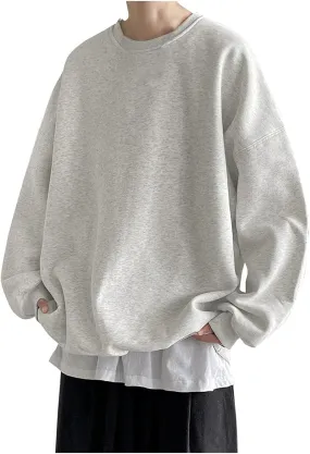 WUAI-Men Crewneck Sweatshirt Plus Size Soft Cozy Hipster Workout Loose Oversized Pullover Sweaters Thermal Jumper Tops