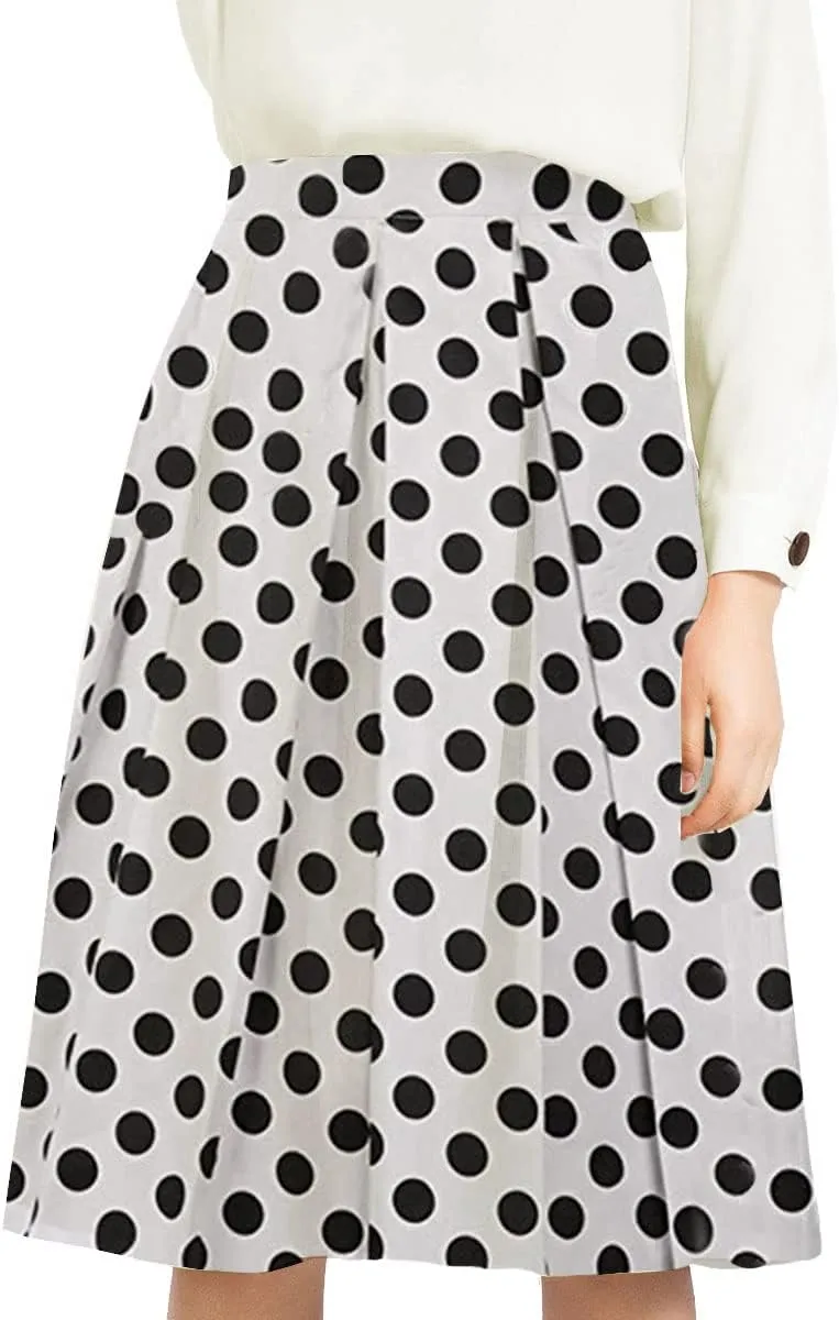 Yige Women's High Waist Flared Skirt Pleated Midi Skirt with Pocket