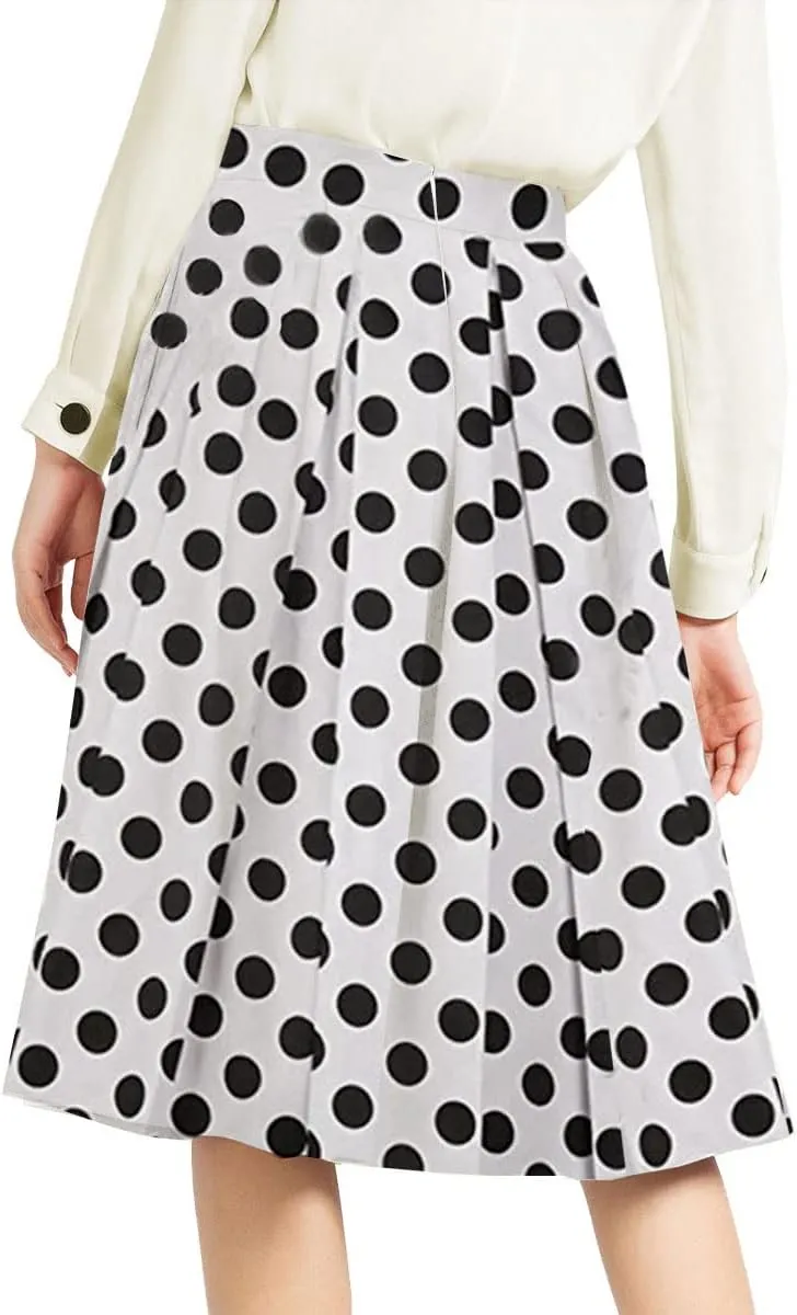 Yige Women's High Waist Flared Skirt Pleated Midi Skirt with Pocket