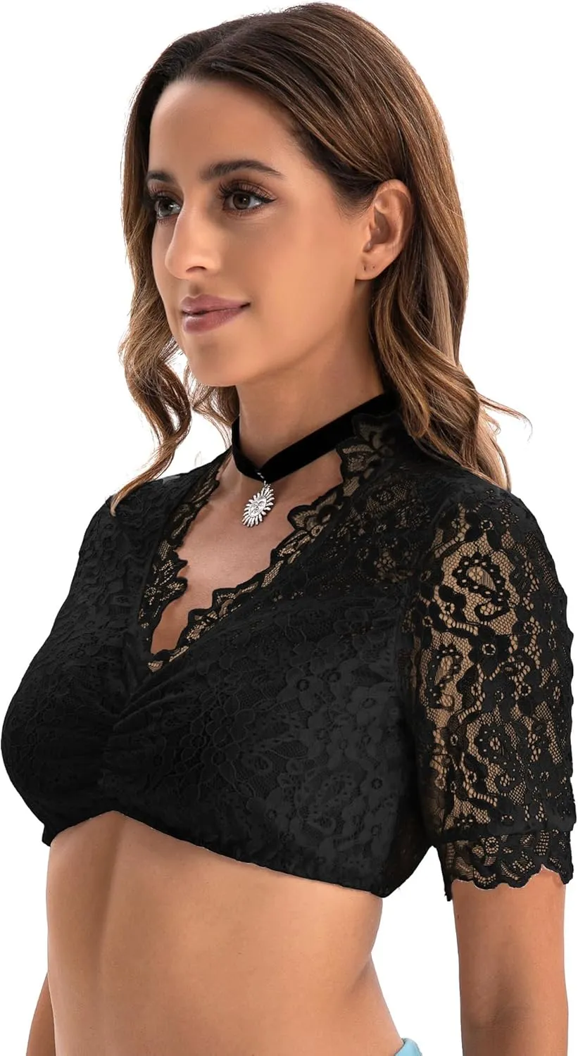 Zeagoo Dirndl Blouse Women's Lace Short Sleeve Blouse (DE Only)
