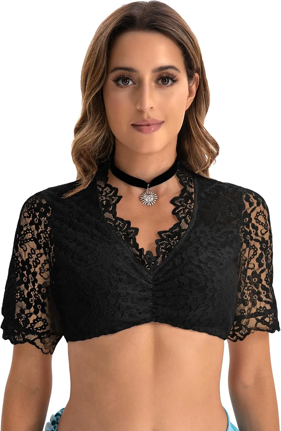 Zeagoo Dirndl Blouse Women's Lace Short Sleeve Blouse (DE Only)