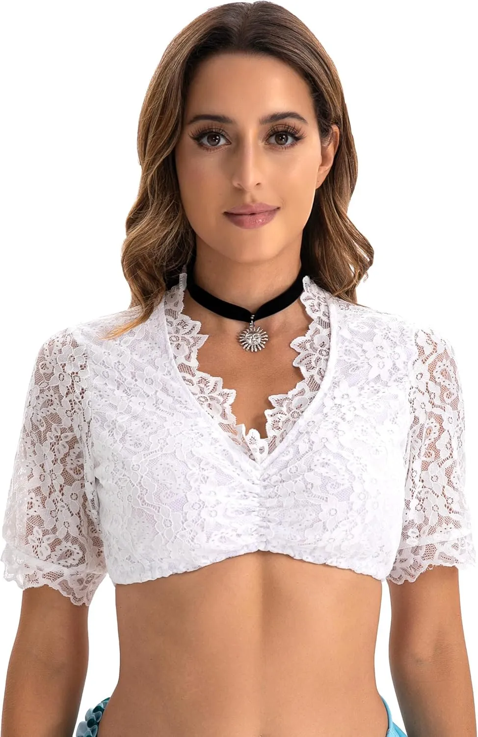 Zeagoo Dirndl Blouse Women's Lace Short Sleeve Blouse (DE Only)